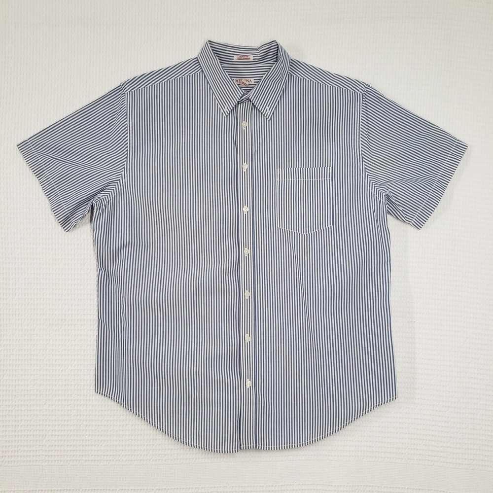 Merona Button Down Shirt Mens XL Blue Striped Short Sleeve Classic Fit Preppy